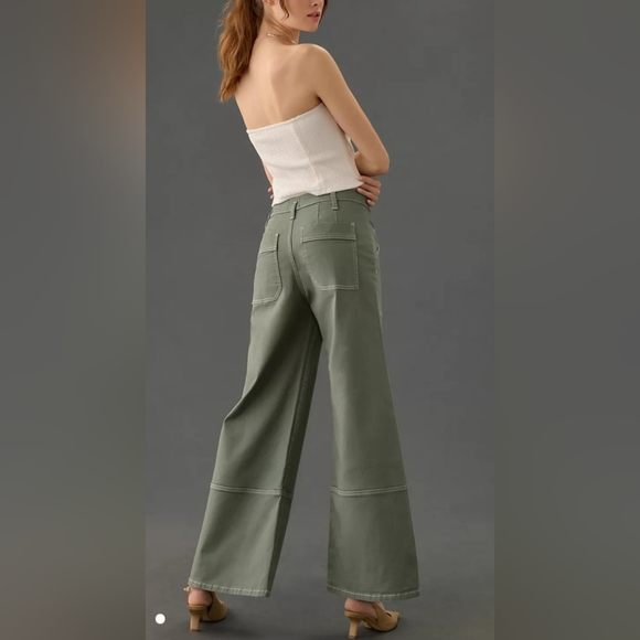 Maeve Stitched Olive Green High Rise Wide Leg Jeans Size 25 - Picture 10 of 10